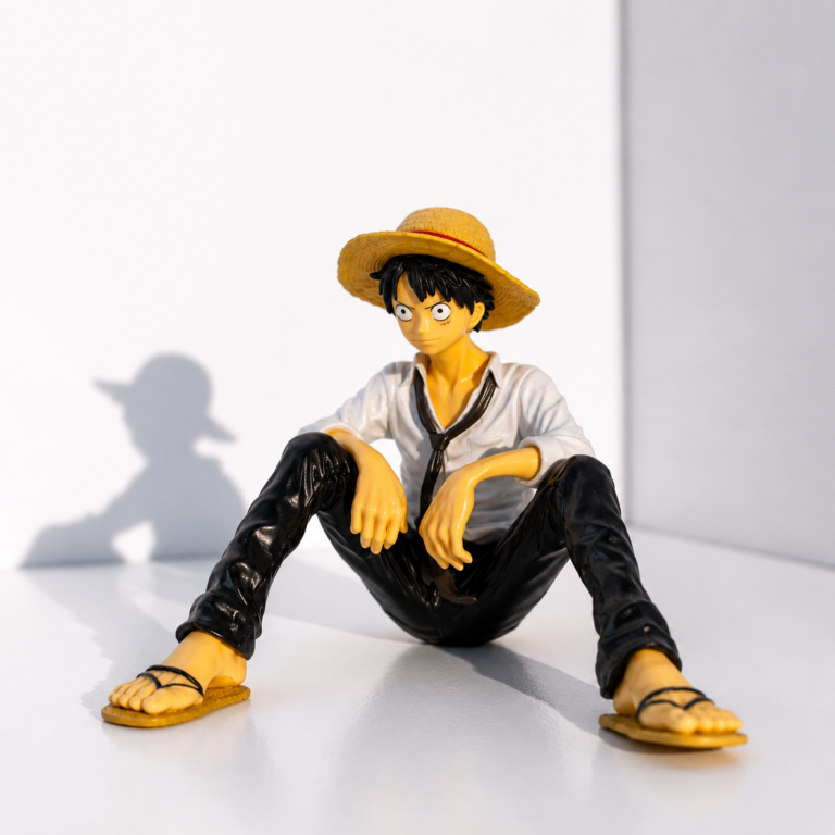 Monkey D. Luffy One Piece anime collectible figure in seated pose with straw hat for anime collectors in Kenya