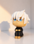 Satoru Gojo Jujutsu Kaisen chibi anime collectible figure with white hair and blue eyes seated in a cute pose for collectors in Kenya.