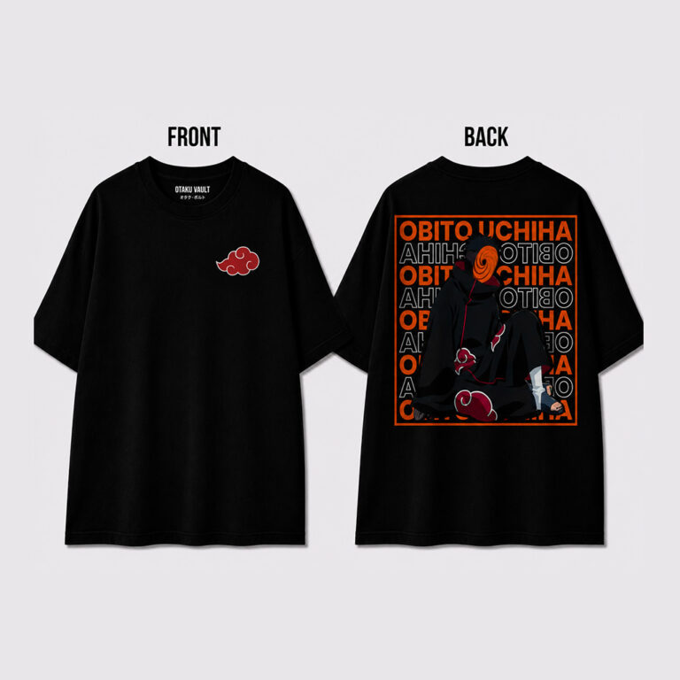 Shop Obito Uchiha Akatsuki oversized t-shirts in Kenya. Premium Naruto anime streetwear featuring iconic Akatsuki artwork, comfortable cotton fabric, and a relaxed oversized fit.