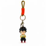 Dragon Ball Vegeta chibi PVC keychain featuring Vegeta in a colourful streetwear jacket with a durable metal keyring, clasp, and orange paracord hanging loop on a white background.