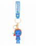 **Image Alt Text** Avatar-inspired blue chibi character PVC keychain with a smiling expression, decorative headpiece, matching blue "Good Luck" silicone wrist strap, gold-tone keyring, and lobster clasp displayed on a white background.
