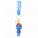 Avatar-inspired blue explorer PVC keychain featuring a blue character with brown hair, gold-tone keyring, lobster clasp, and blue silicone wrist strap with "Good Life" text on a white background.