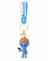 Avatar-inspired blue hunter PVC keychain featuring a blue warrior character holding a weapon, gold-tone keyring, lobster clasp, and blue silicone wrist strap with "Good Life" text on a white background.